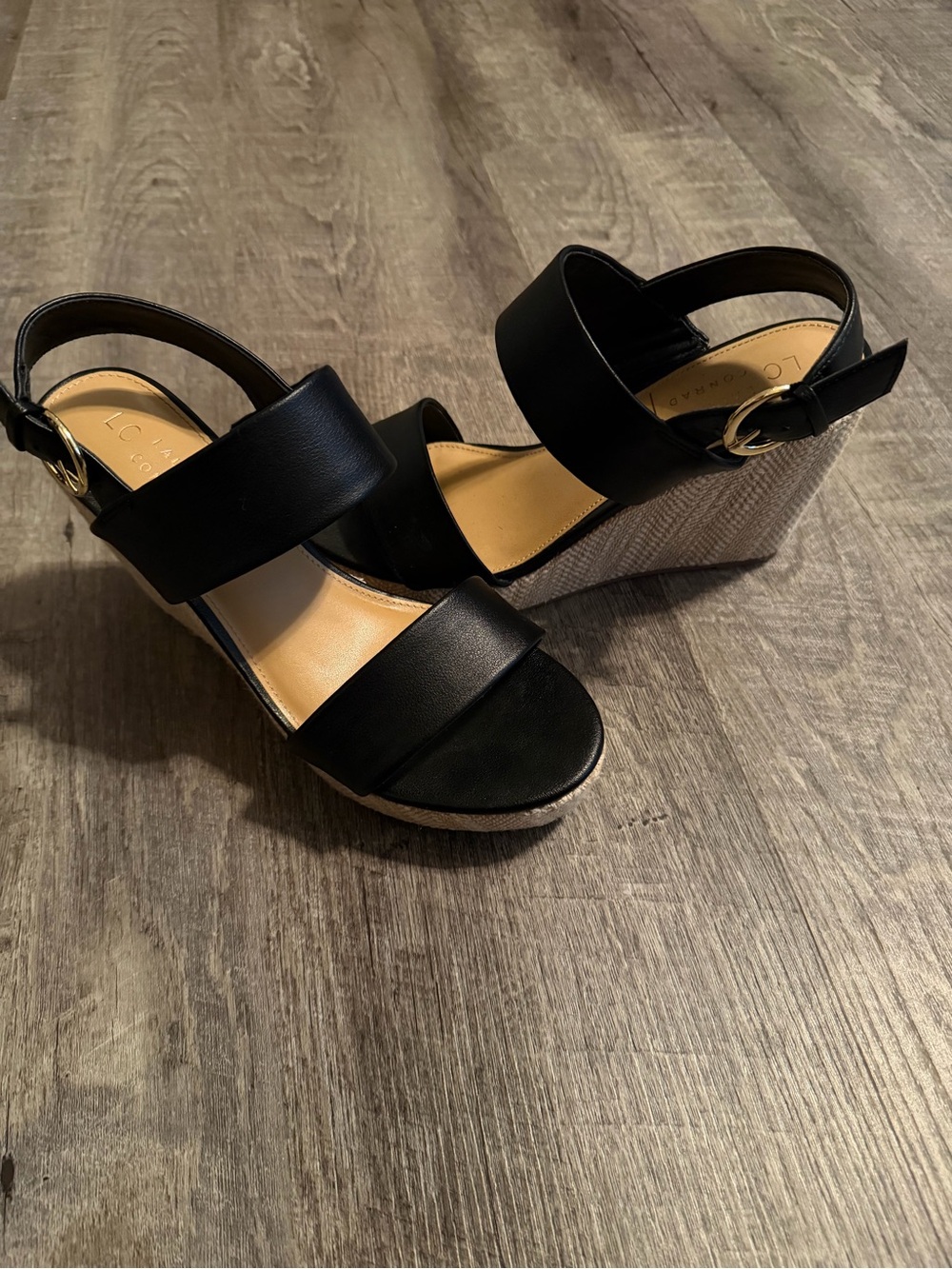 LC Lauren Conrad Black Wedge Sandals with Espadrille Heel